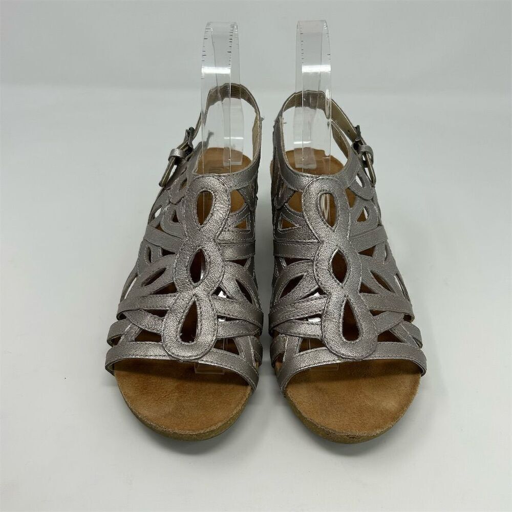 Josef Seibel Silver Leather Slingback Sandals Size 38 (US 7-7.5) Open Toe Casual - Picture 4 of 13